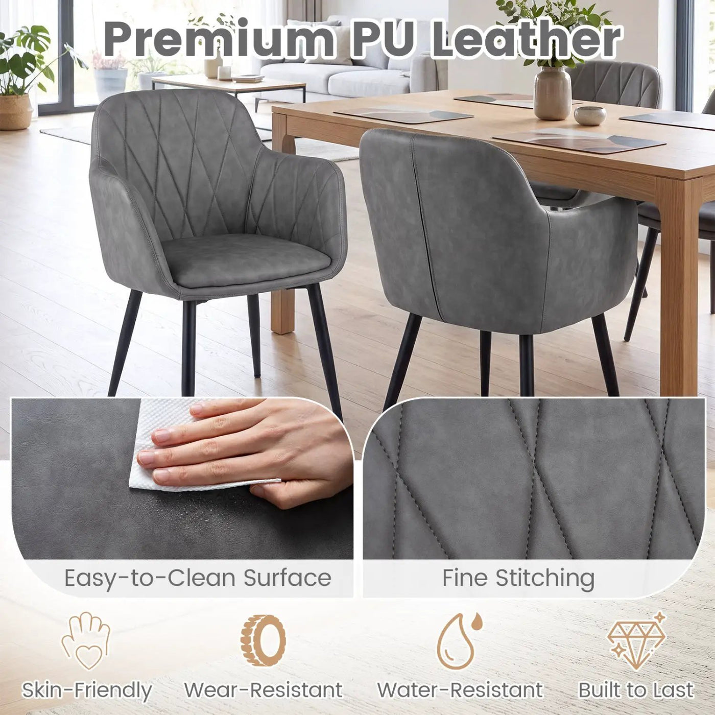 Upholstered Dining Chairs Set of 2 with Curved Back by DirectDeals