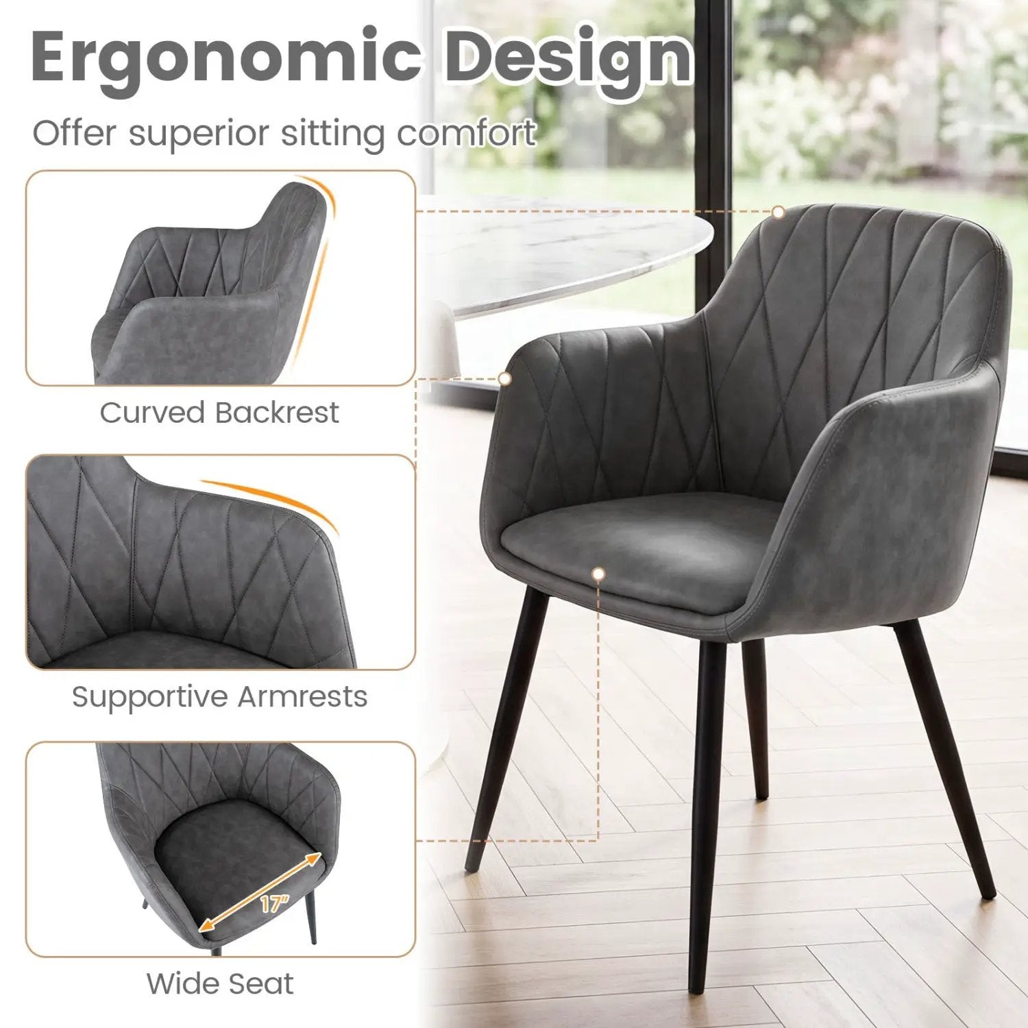 Upholstered Dining Chairs Set of 2 with Curved Back by DirectDeals