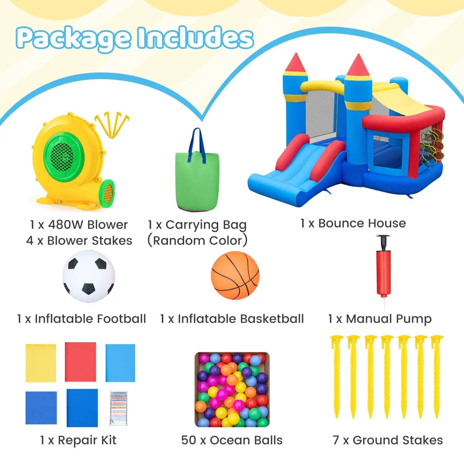 Inflatable Bounce House with Slide and Ball Pit for Kids by DirectDeals