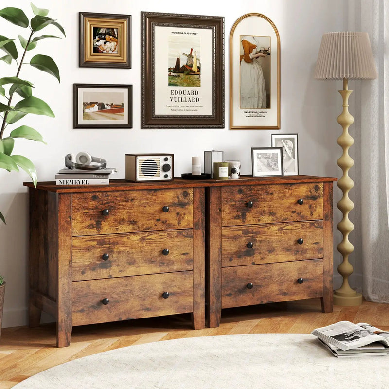 3-Drawer Dresser with Tapered Legs - Rustic Brown by DirectDeals