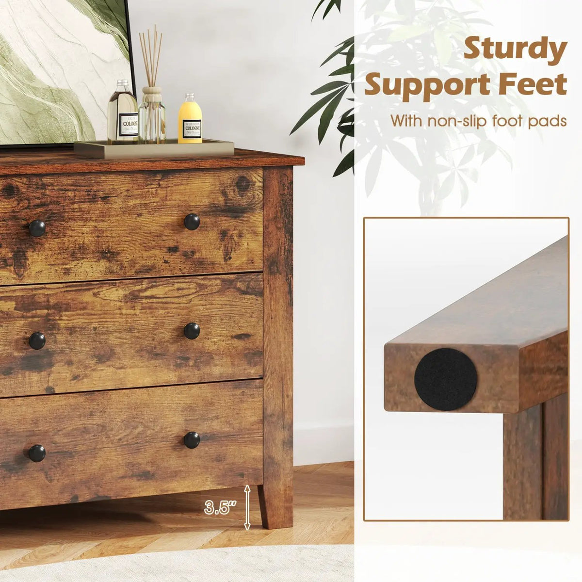 3-Drawer Dresser with Tapered Legs - Rustic Brown by DirectDeals