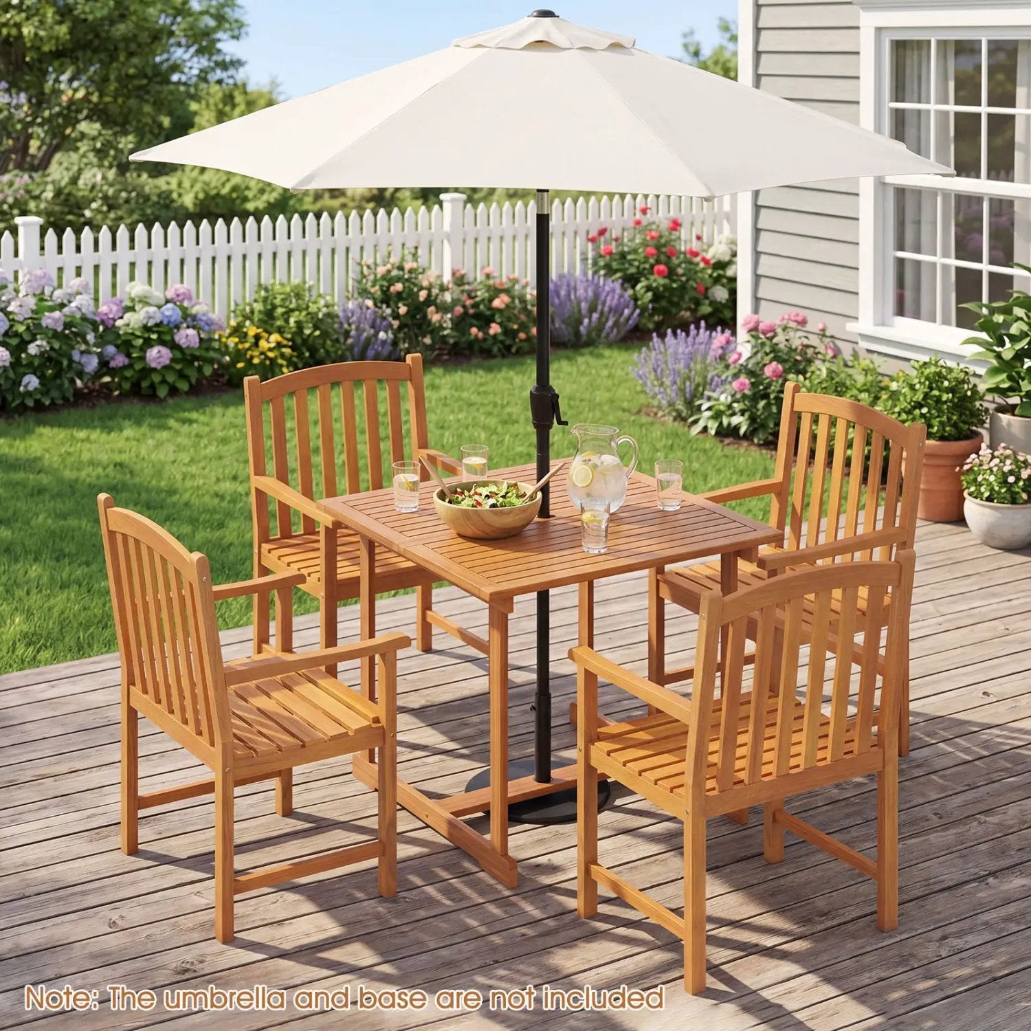 5-Piece Acacia Wood Patio Dining Set for 4 with Umbrella Hole by DirectDeals