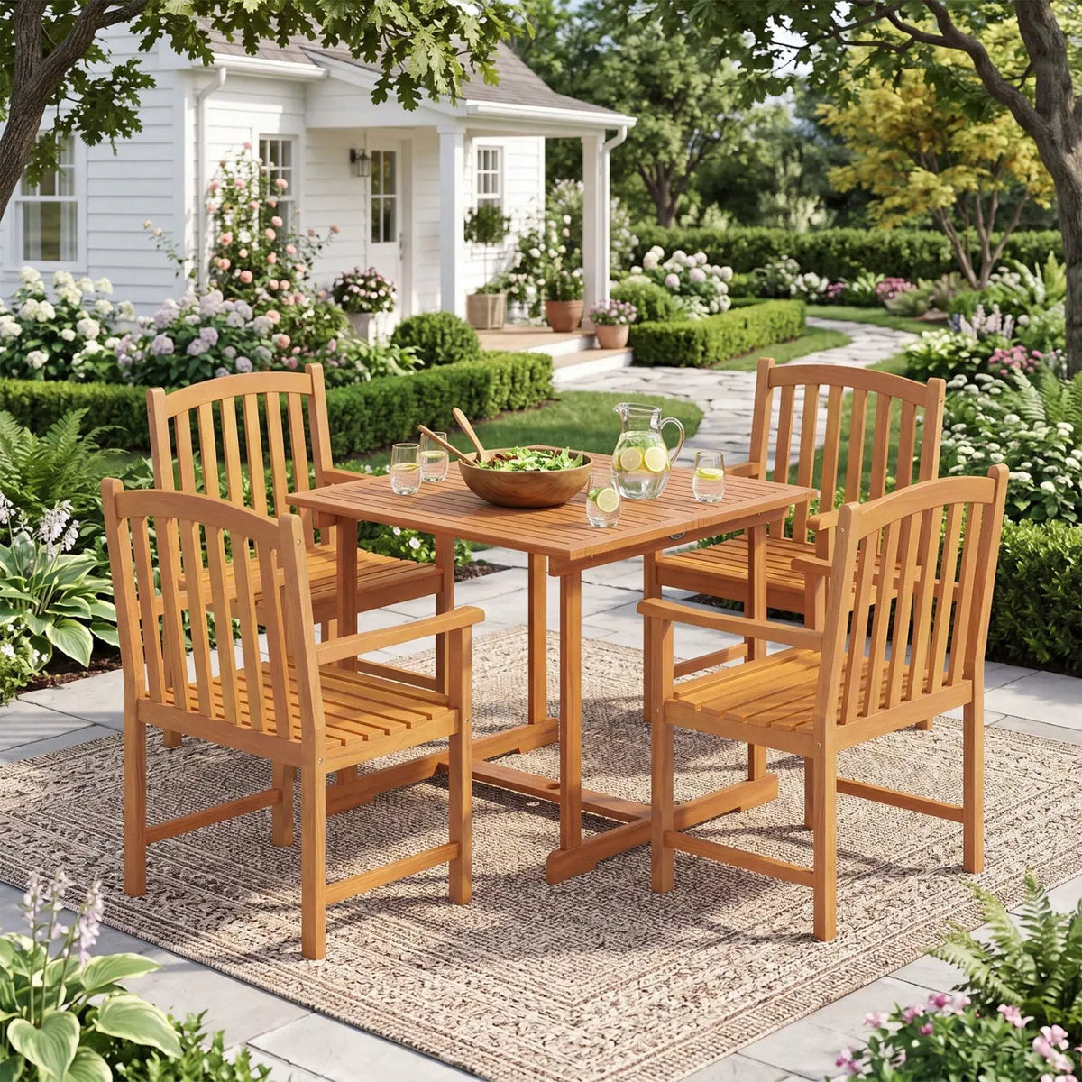 5-Piece Acacia Wood Patio Dining Set for 4 with Umbrella Hole by DirectDeals