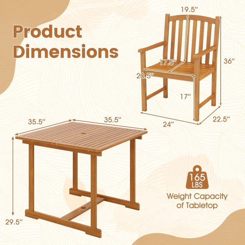 5-Piece Acacia Wood Patio Dining Set for 4 with Umbrella Hole by DirectDeals