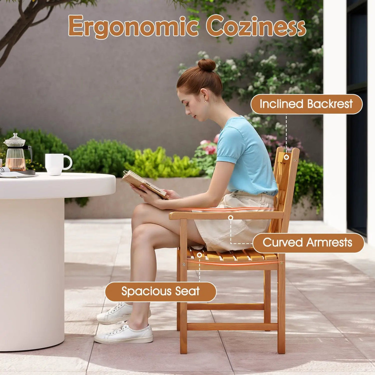 5-Piece Acacia Wood Patio Dining Set for 4 with Armchairs by DirectDeals