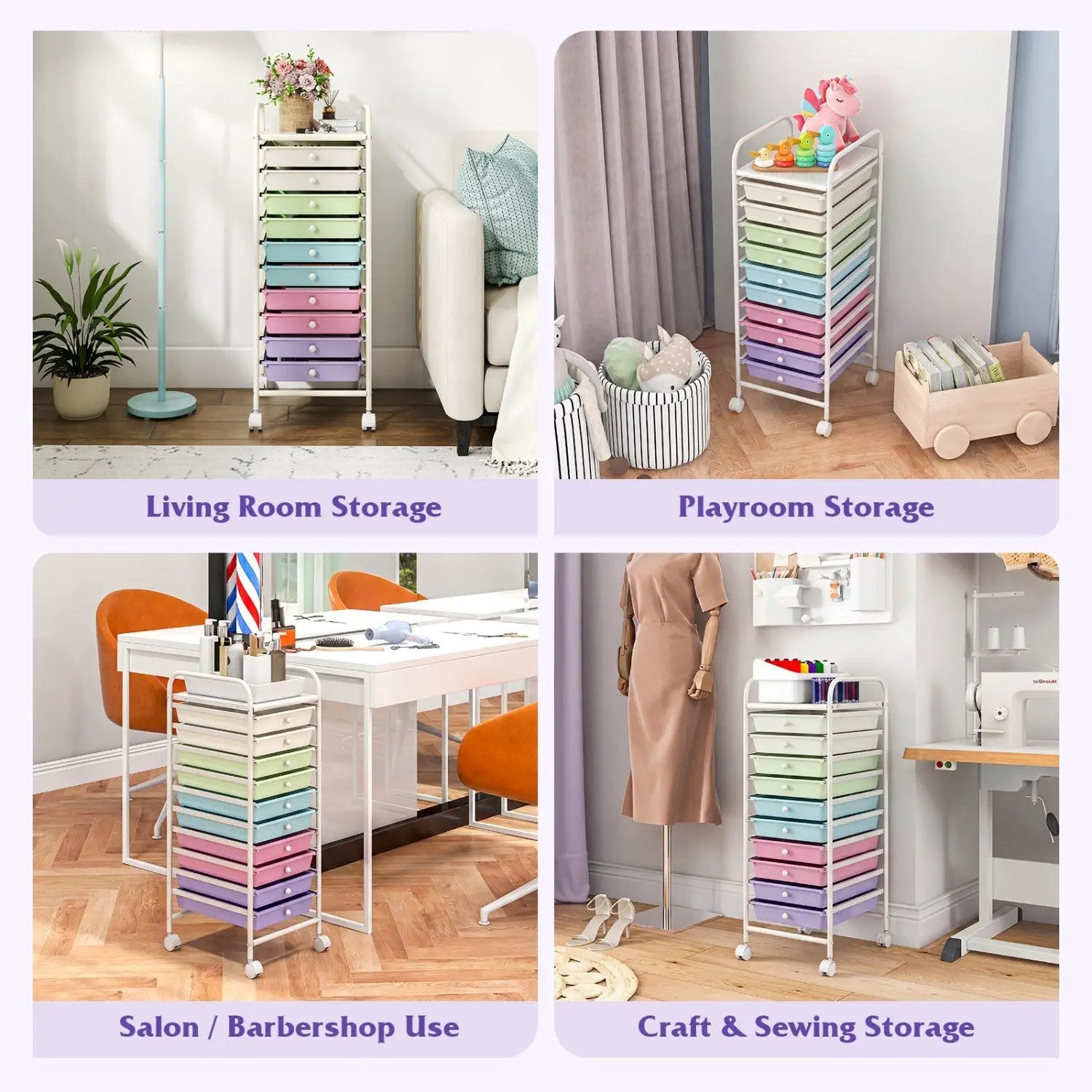10 Drawer Rolling Storage Cart with Locking Wheels by DirectDeals