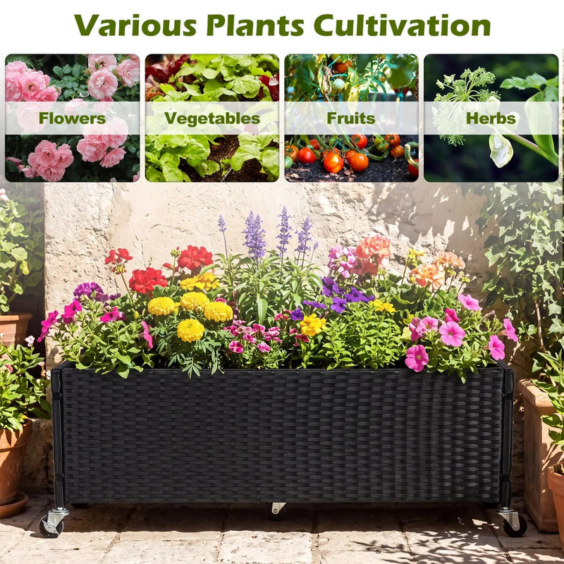 Raised Garden Bed with Wheels - PE Rattan Planter Box by DirectDeals