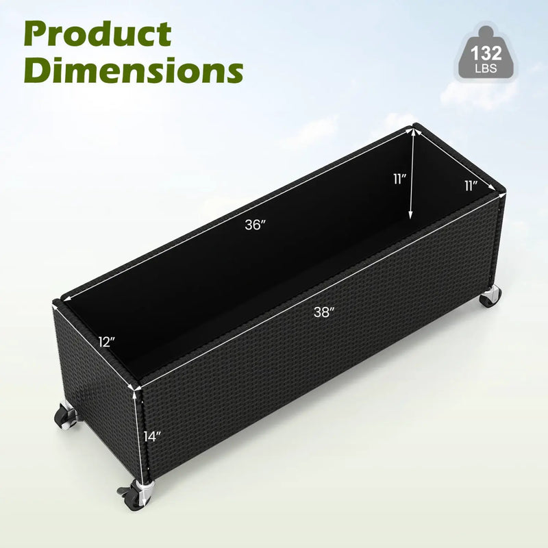 Raised Garden Bed with Wheels - PE Rattan Planter Box by DirectDeals