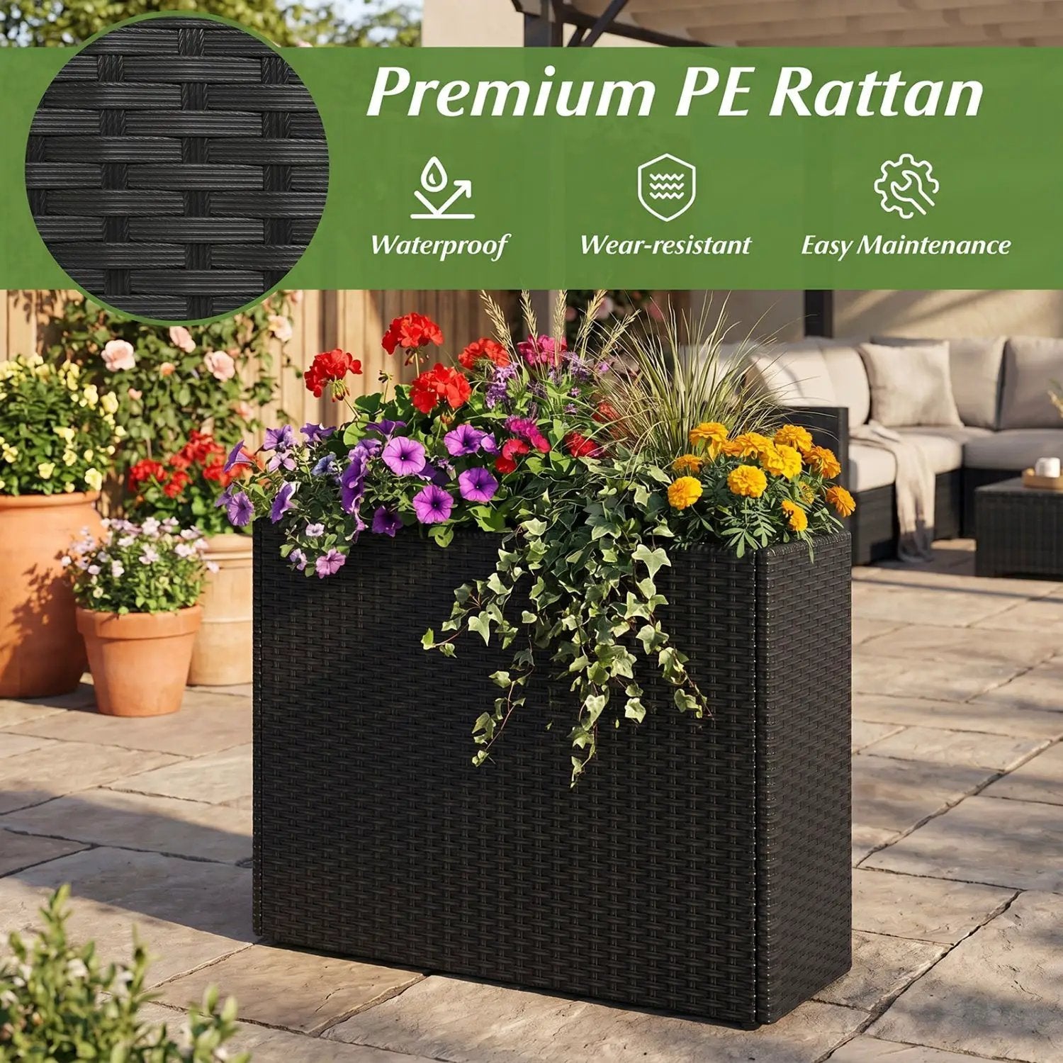 Raised Garden Bed with PE Rattan Wicker and Liner 32" by DirectDeals