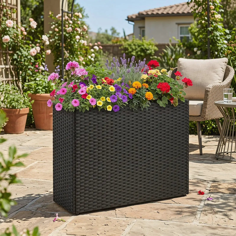 Raised Garden Bed with PE Rattan Wicker and Liner 32" by DirectDeals