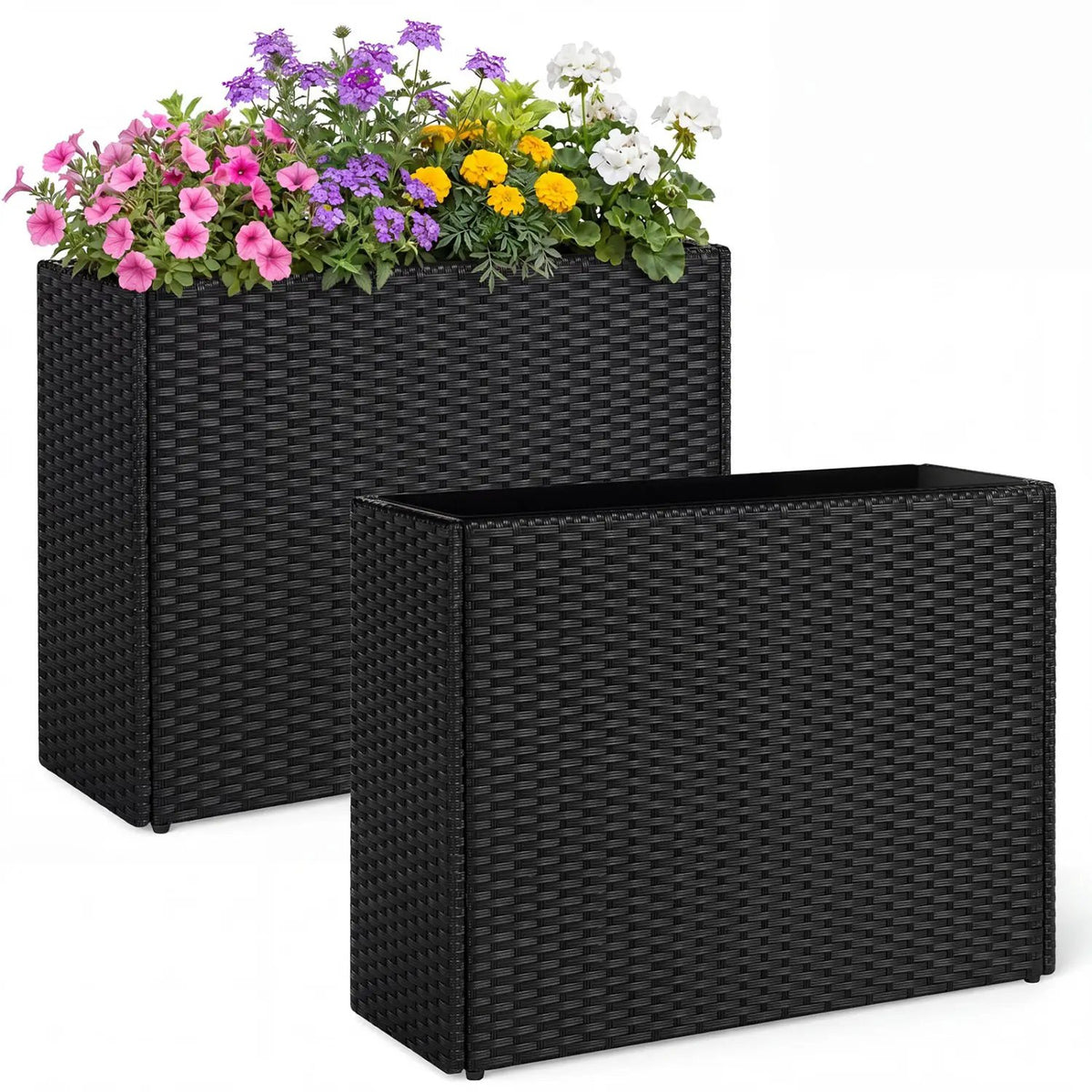 Raised Garden Bed Set of 2 with PE Rattan Wicker & Liner by DirectDeals
