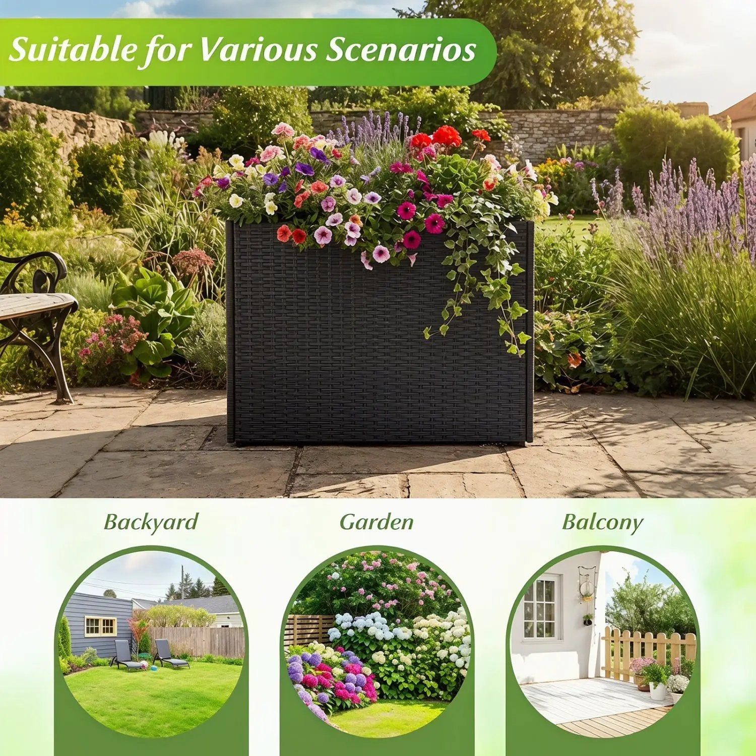 Raised Garden Bed Set of 2 with PE Rattan Wicker & Liner by DirectDeals