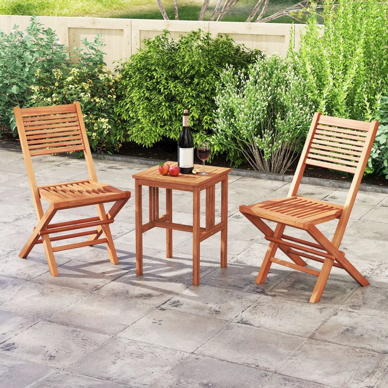 Teak Wood Folding Patio Dining Chairs Set of 2 by DirectDeals