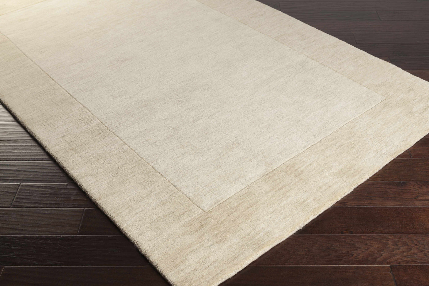 Bordered Solid Wheat Cream Wool Rug by Boutique Rugs