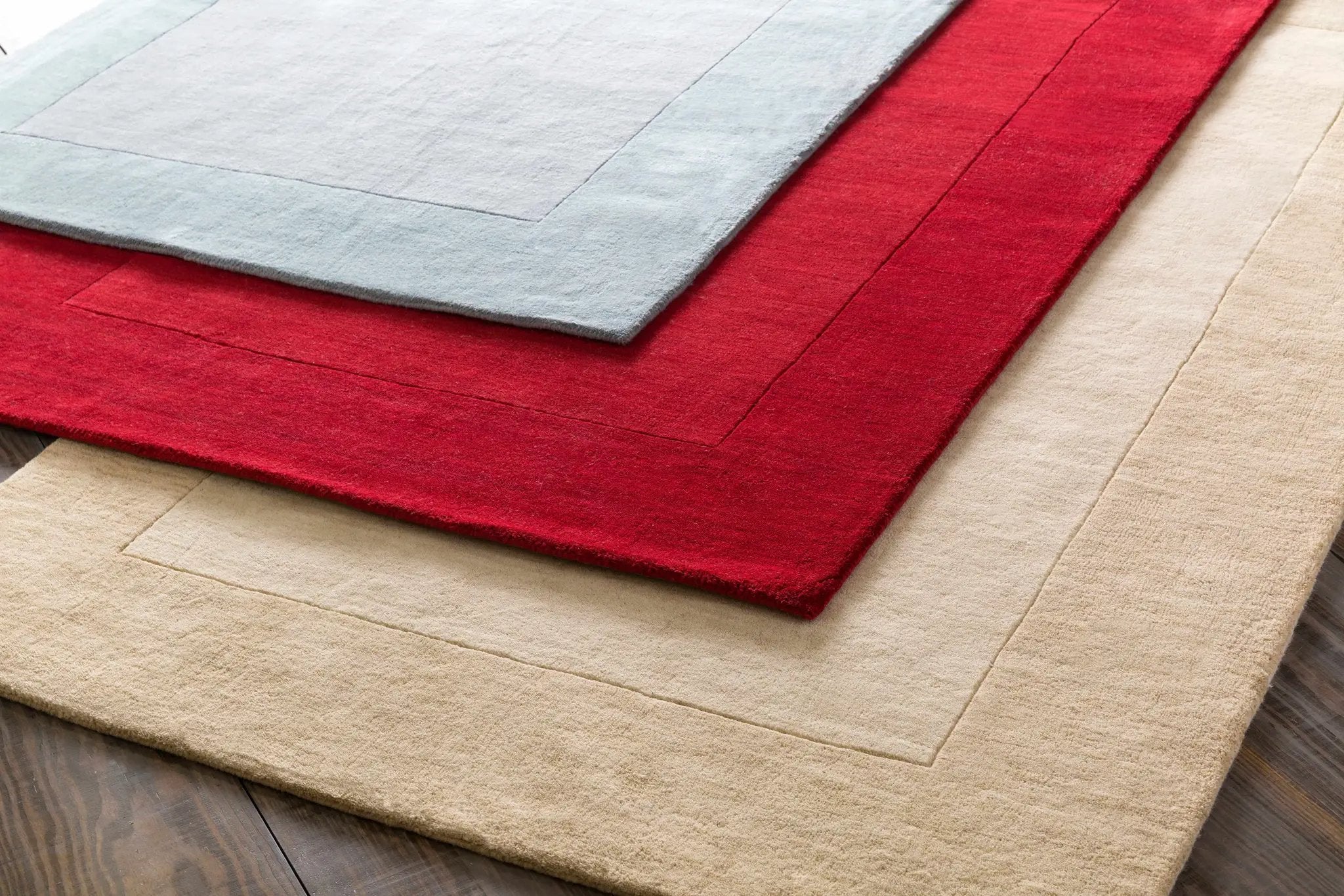 Bordered Solid Wheat Cream Wool Rug by Boutique Rugs
