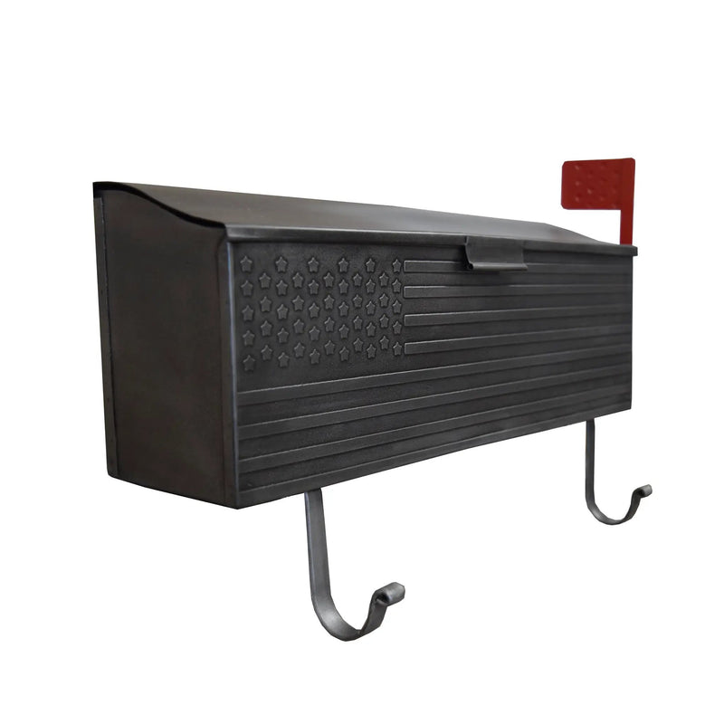 Antique Silver American Flag Metal Wall Mounted Mailbox with Hangers by Sharicks