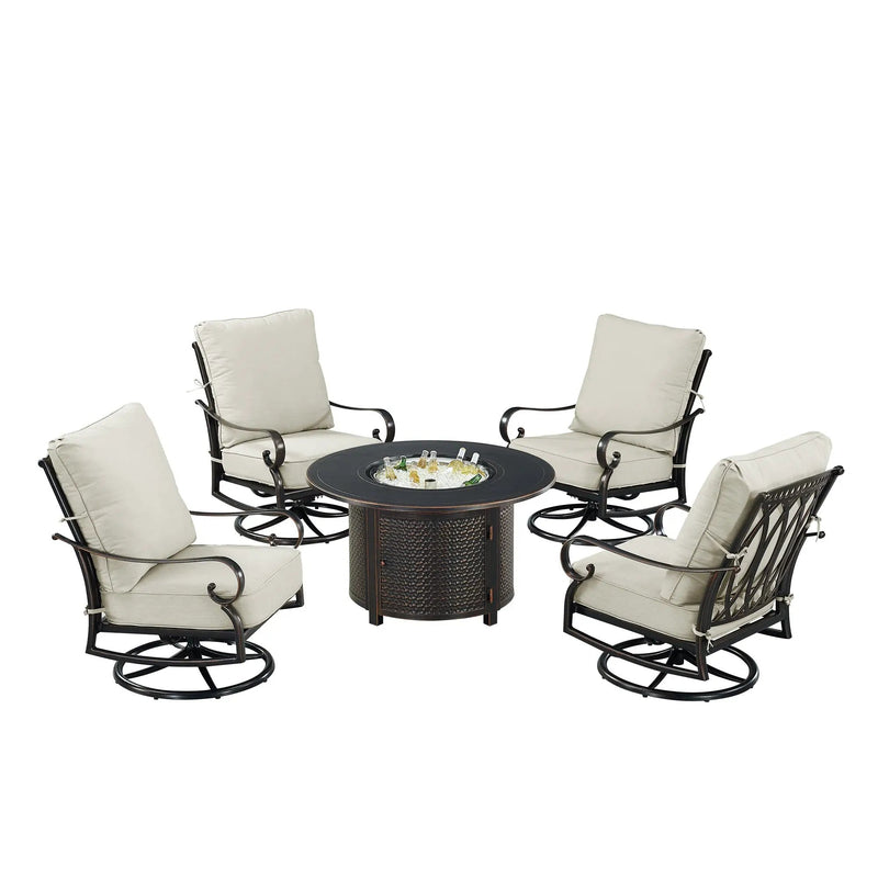 Black Aluminum Fire Table Set with Four Club Chairs by Sharicks