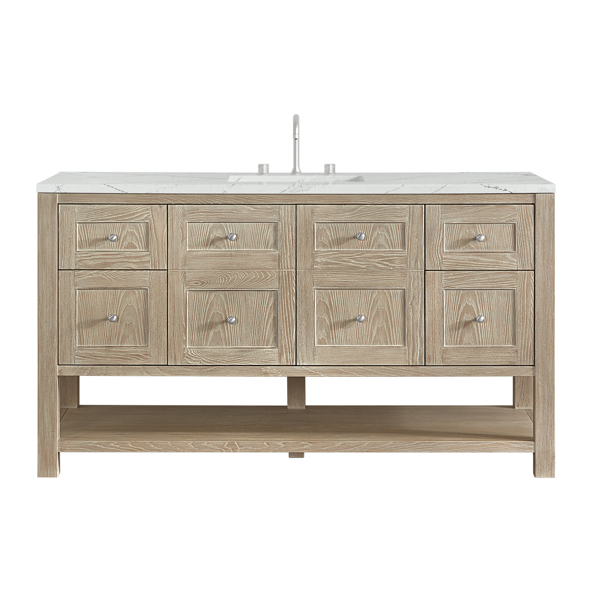 James Martin Breckenridge 60" Single Bathroom Vanity, Whitewashed Oak with Ethereal Noctis (Silestone, FreePower) countertop