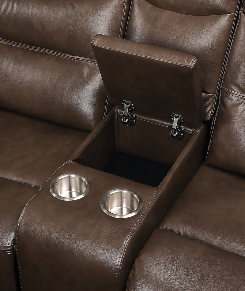 Aashi Leather Gel Match Recliner Loveseat with Manual Recline - Brown, photo 2 of 4