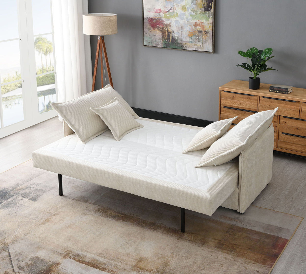 Beige Fabric Sleeper Sectional Sofa with Storage and 2 Toss Pillows - Elisea Collection, photo 2 of 4