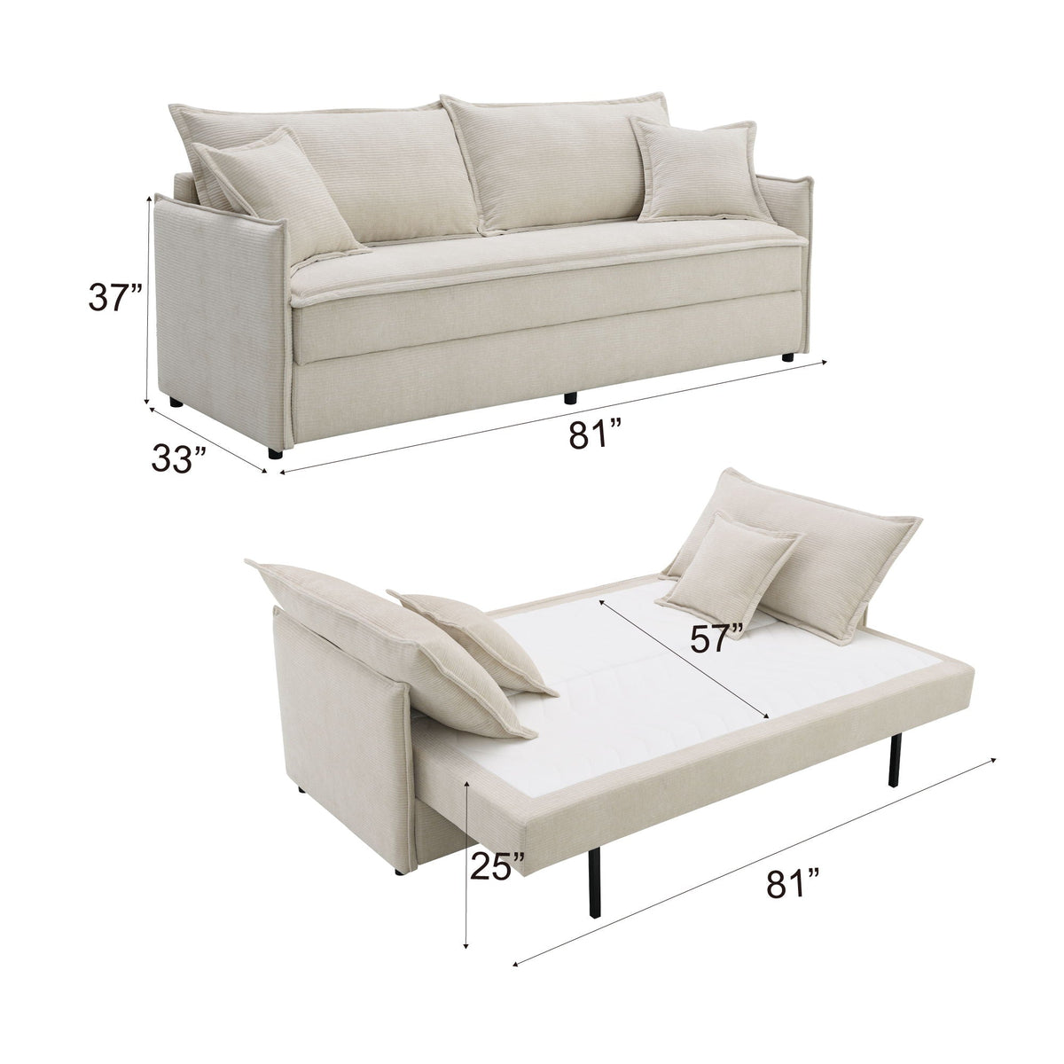 Beige Fabric Sleeper Sectional Sofa with Storage and 2 Toss Pillows - Elisea Collection, photo 4 of 4