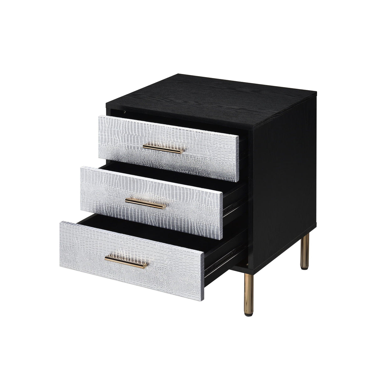 Black Accent Nightstand with Metal Legs and Three Drawers, photo 4 of 4