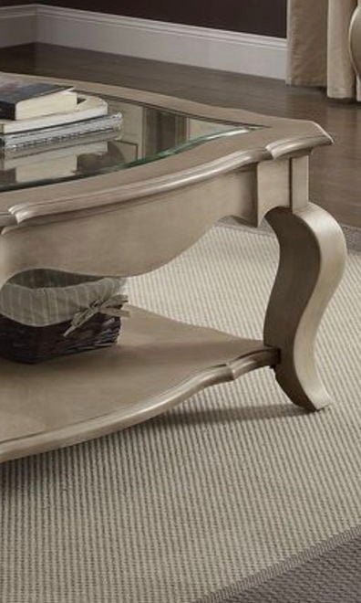Chelmsford Clear Glass Coffee Table with Beveled Top and Shelf – Taupe, photo 4 of 4