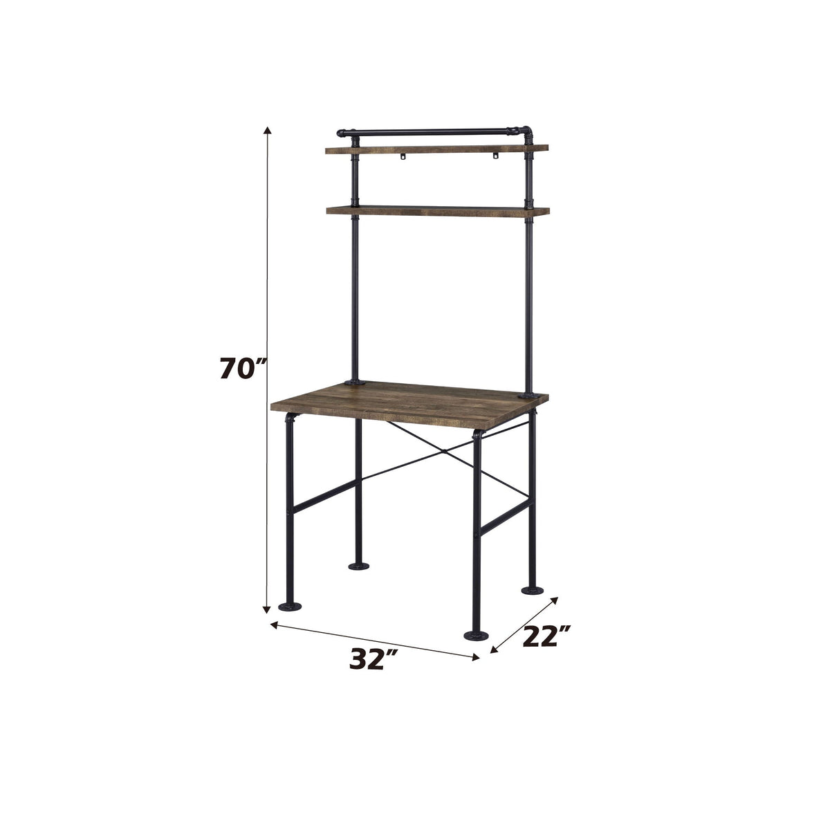 Ensata Rustic Writing Desk with Industrial Metal Frame - Black / Oak, photo 4 of 4