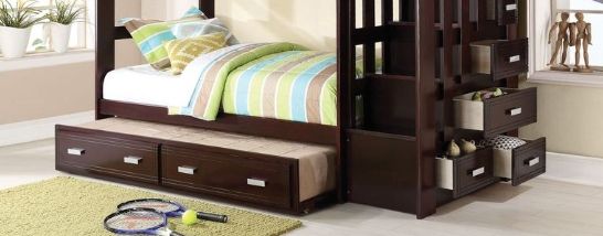 Espresso Twin/Twin Bunk Bed with Trundle Storage and Five-Drawer Ladder, photo 3 of 4