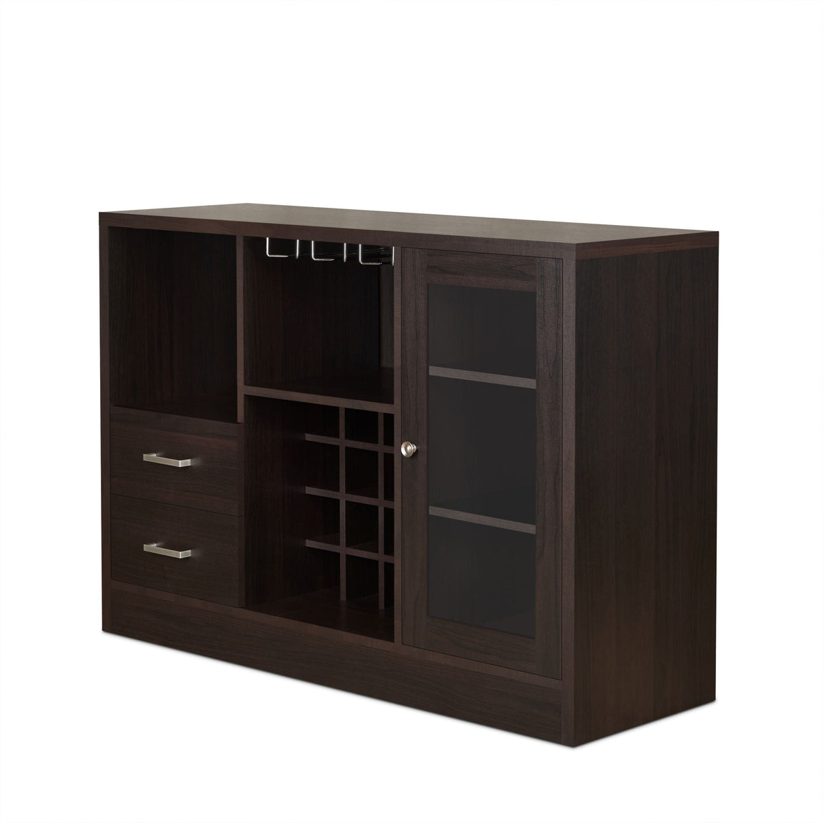 Espresso Wood Wine Cabinet with Glass Door & Stemware Rack - Hazen, photo 3 of 4