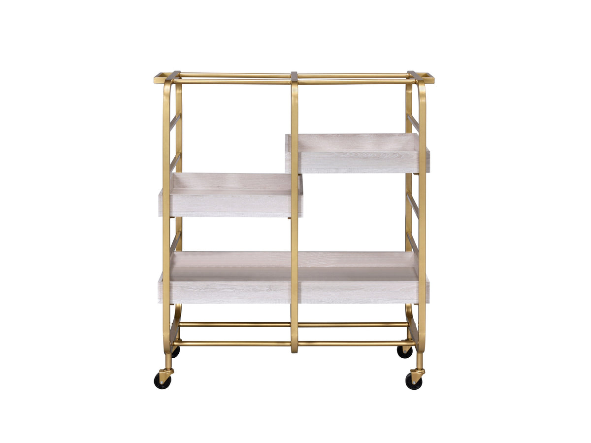 Gold & White Washed Finish Serving Cart with Removable Wooden Trays, photo 5 of 7
