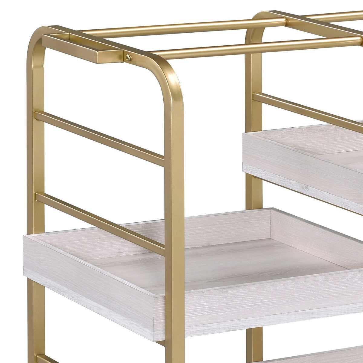 Gold & White Washed Finish Serving Cart with Removable Wooden Trays, photo 7 of 7
