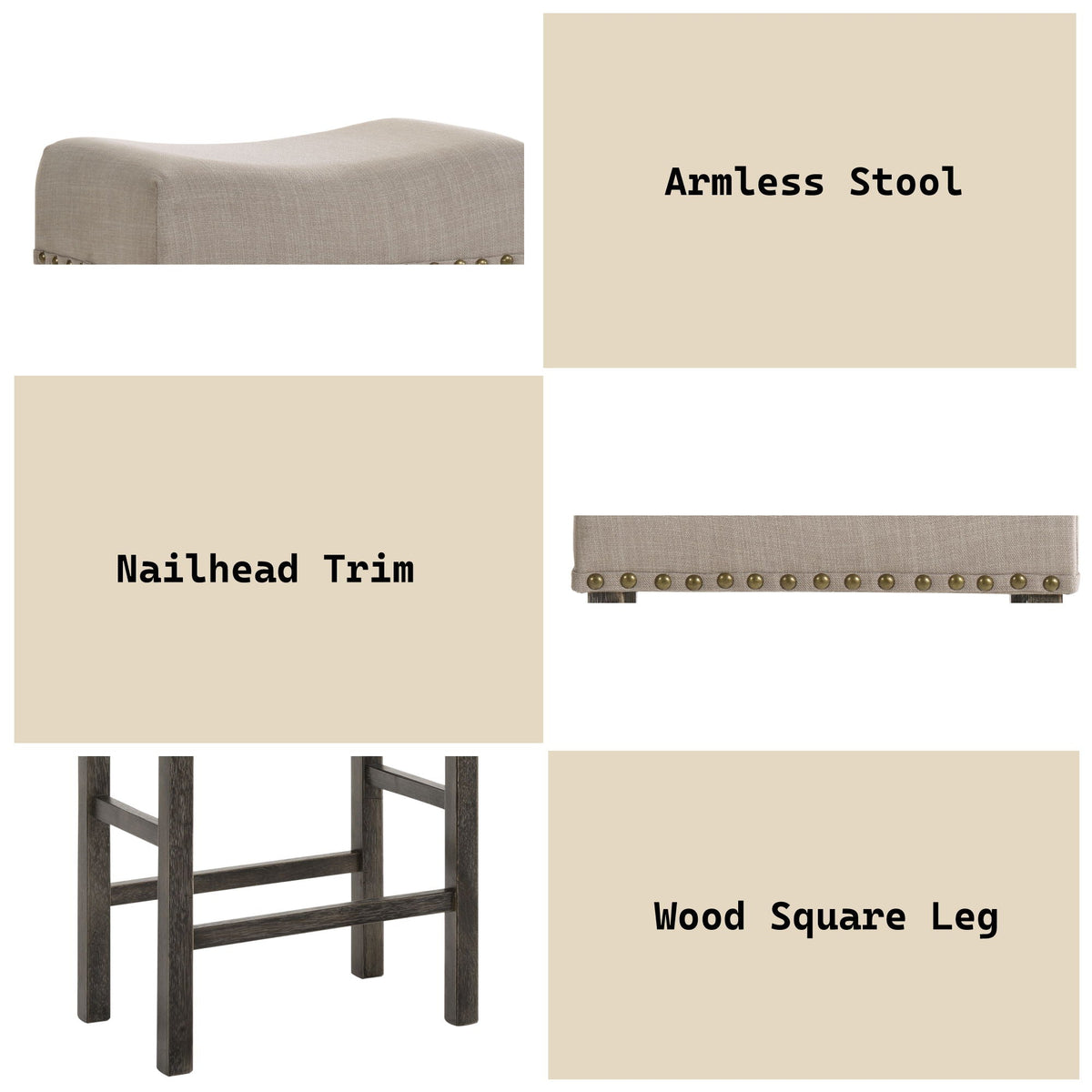 Gray Wood Counter Height Stool Set with Backless Design - Set of 2, photo 4 of 4