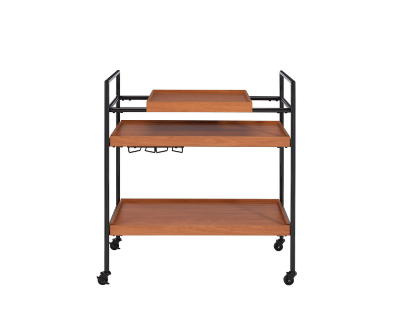 Honey Oak & Black Finish Bar Cart with Wooden Trays - Oaken, photo 6 of 8