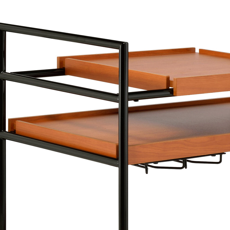 Honey Oak & Black Finish Bar Cart with Wooden Trays - Oaken, photo 7 of 8