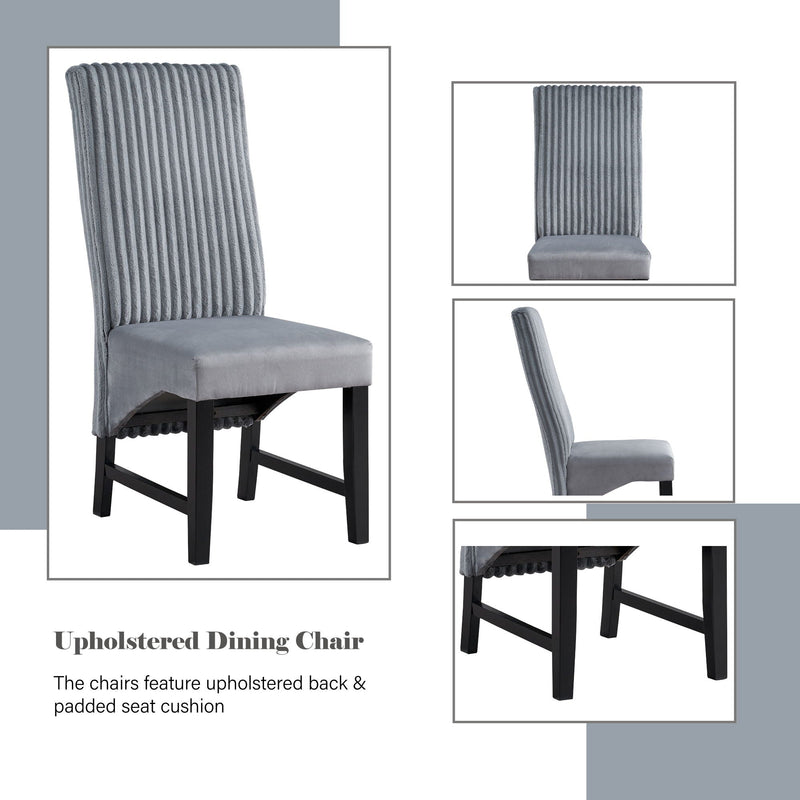 Kini Corduroy Side Chair Set of 2 with Wooden Frame - Black / Gray, photo 4 of 4