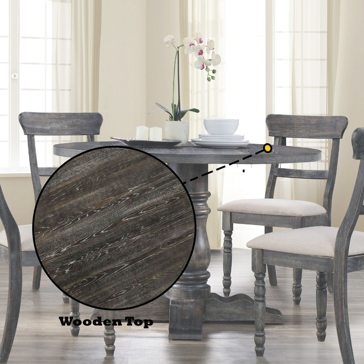 Leventis Weathered Dining Table with Sturdy Pedestal Base - Gray, photo 2 of 4