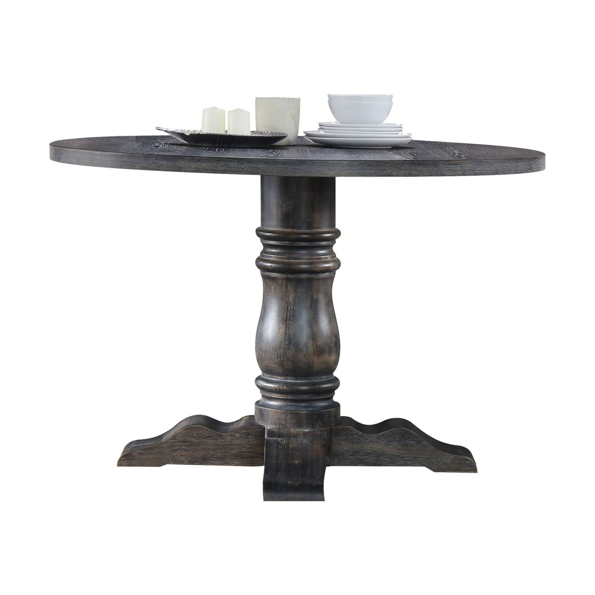 Leventis Weathered Dining Table with Sturdy Pedestal Base - Gray, photo 3 of 4