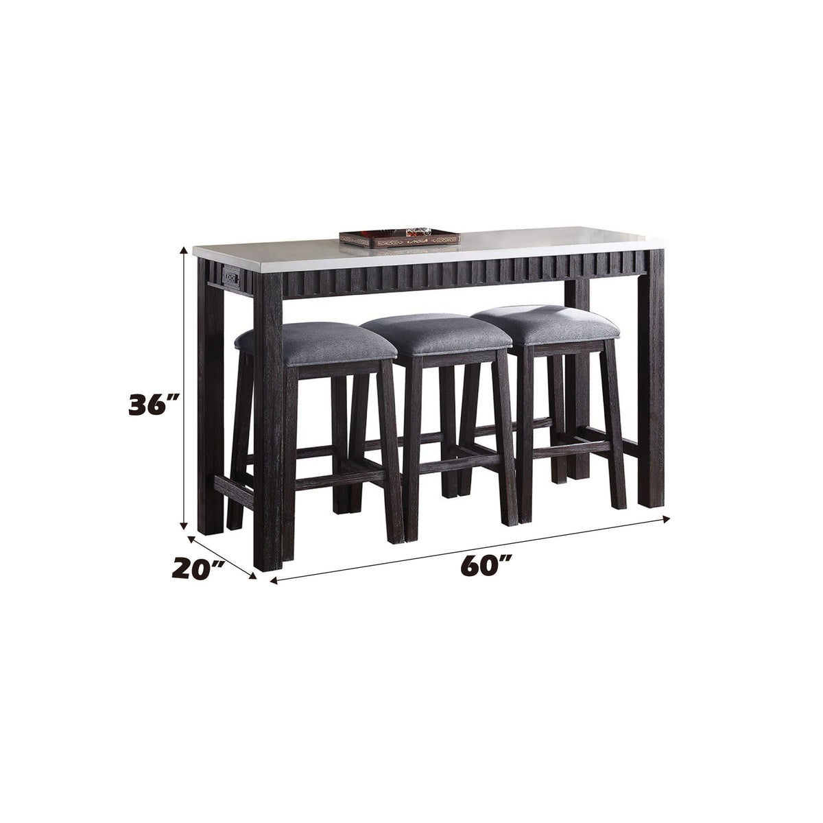 Necalli Marble Top Weathered 4 Piece Pack Counter Height Table Set - Espresso, photo 2 of 4