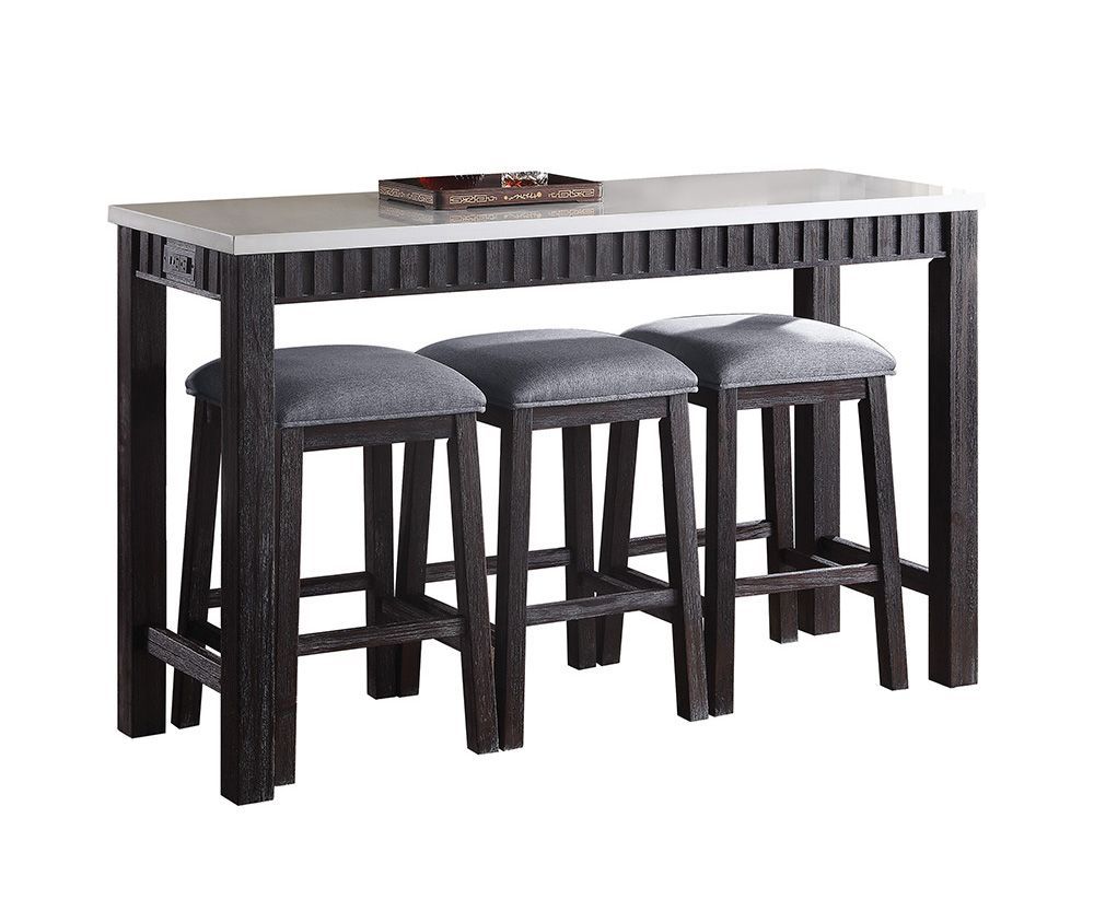 Necalli Marble Top Weathered 4 Piece Pack Counter Height Table Set - Espresso, photo 3 of 4