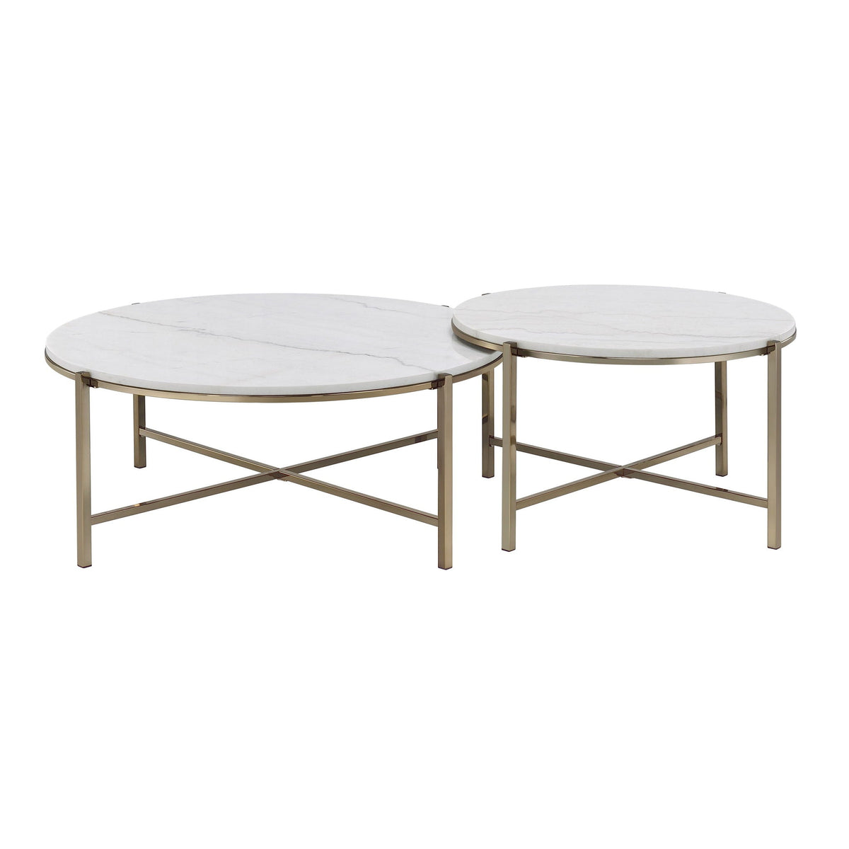 Zaidee Marble Top Nickel Nesting Table Set - White, photo 3 of 4