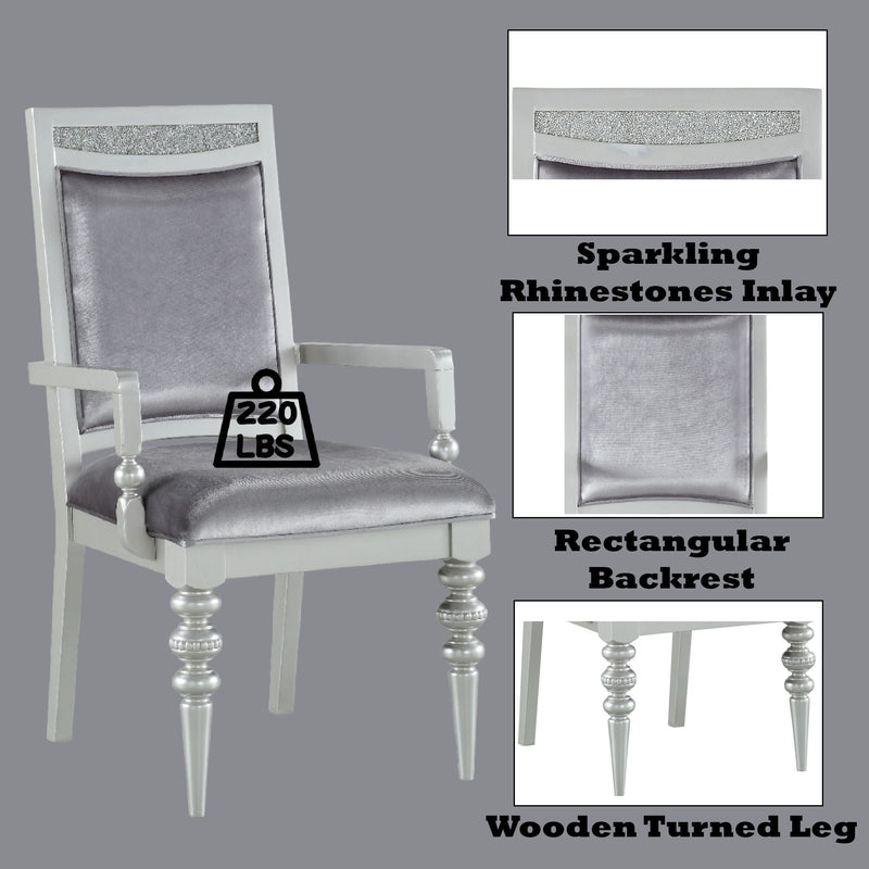 Maverick Arm Chair Set of 2 with Fabric Upholstery and Wooden Frame - Silver, photo 2 of 4