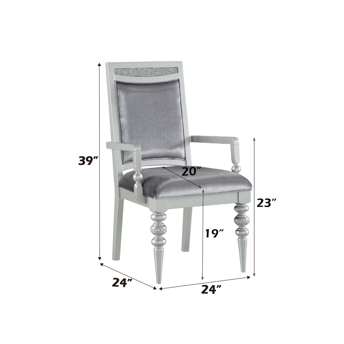 Maverick Arm Chair Set of 2 with Fabric Upholstery and Wooden Frame - Silver, photo 4 of 4