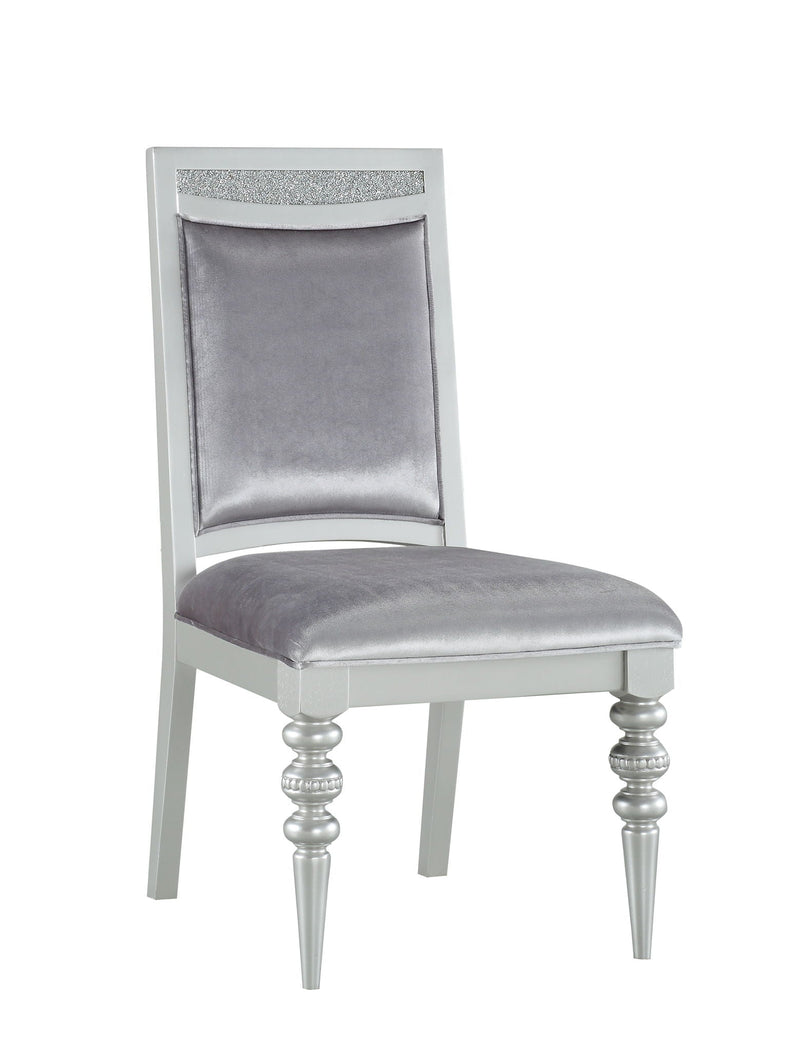Maverick Side Chair Set of 2 with Fabric Upholstery and Wood Frame - Silver