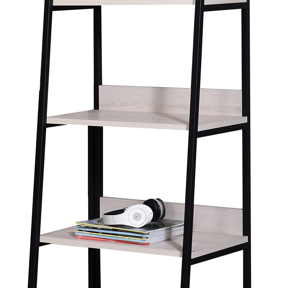 Natural & Black Ladder Bookshelf with 5 Fixed Shelves - 24" Wide, photo 2 of 5