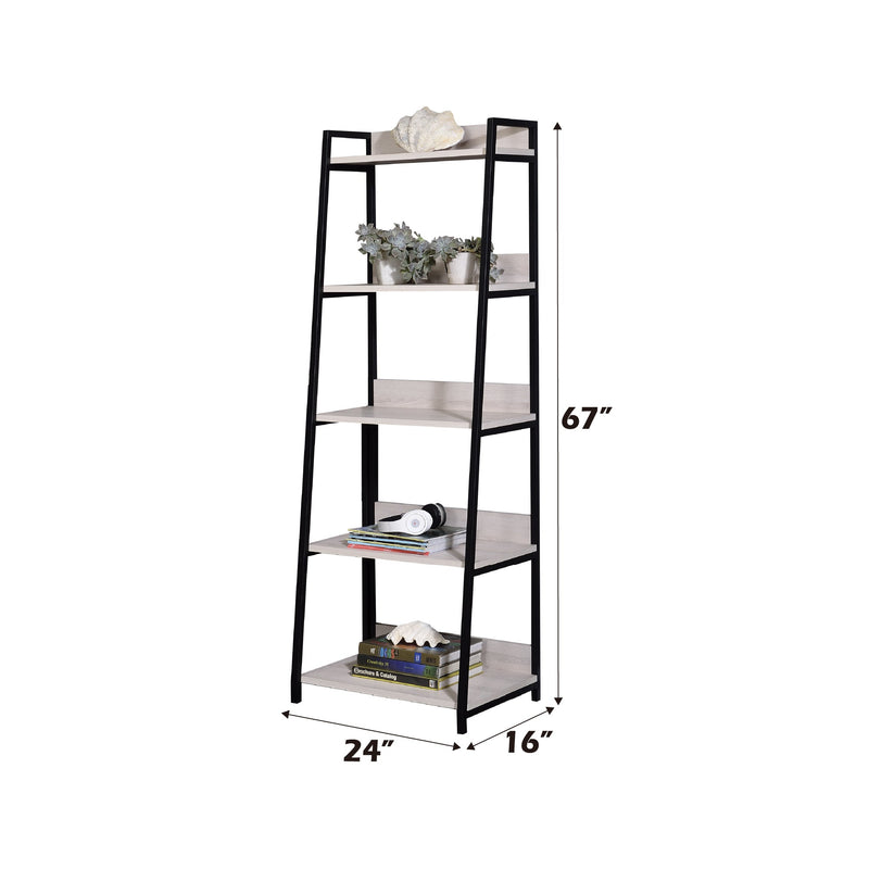 Natural & Black Ladder Bookshelf with 5 Fixed Shelves - 24" Wide, photo 3 of 5