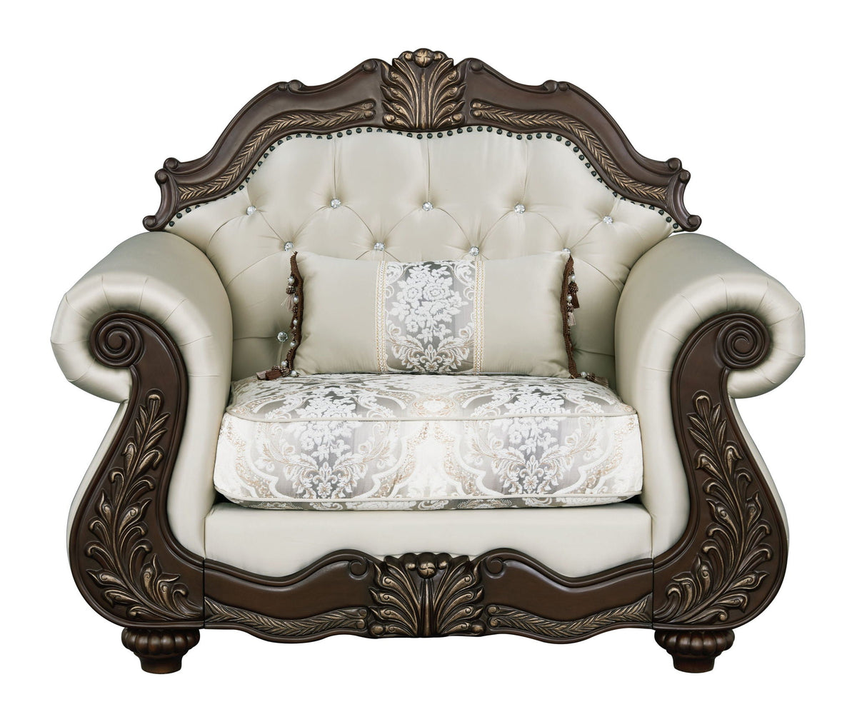 Pierce Chair With Pillow with Button-Tufted Upholstery - Beige / Cherry, photo 3 of 4