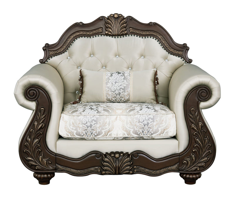 Pierce Chair With Pillow with Button-Tufted Upholstery - Beige / Cherry, photo 3 of 4