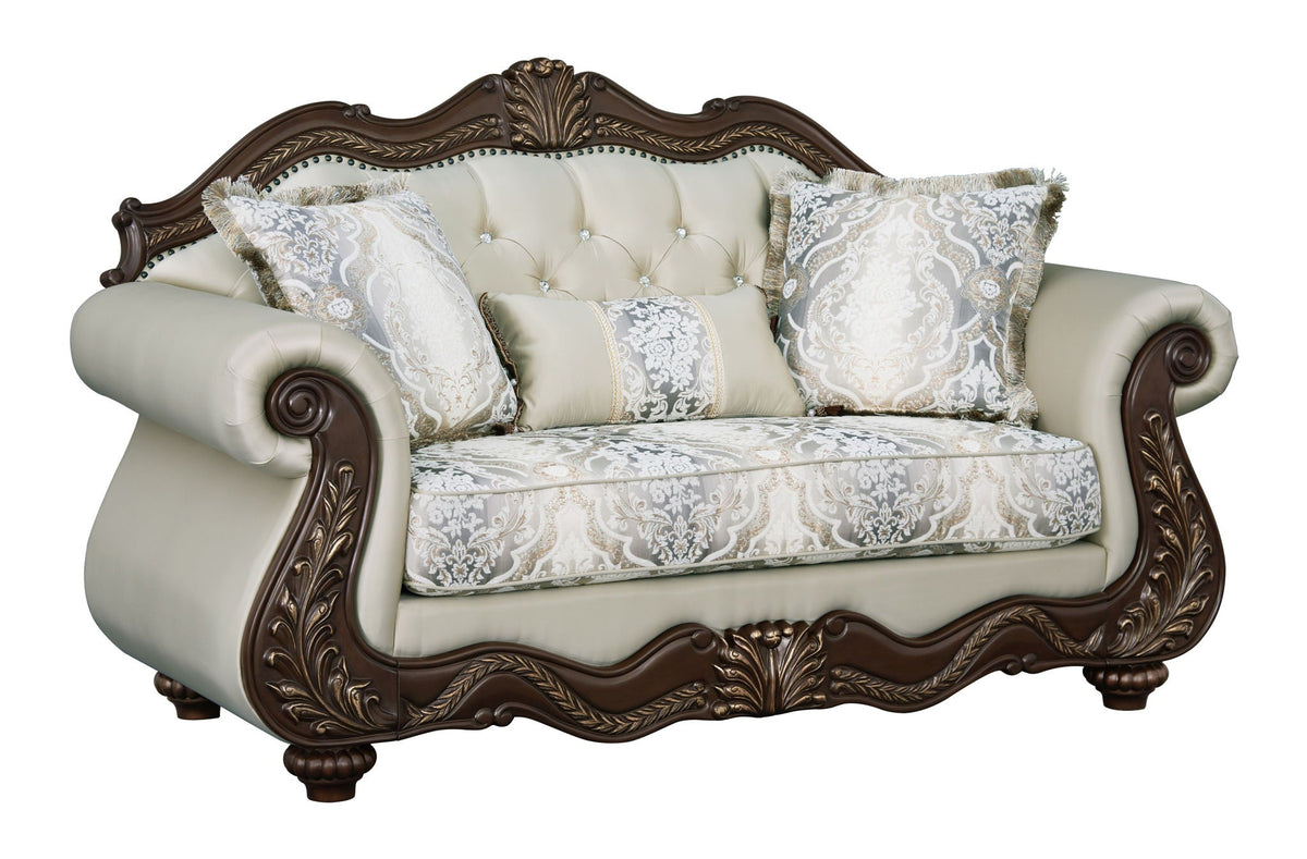 Pierce Loveseat With 3 Pillows with Pocket Coil Cushions - Beige / Cherry