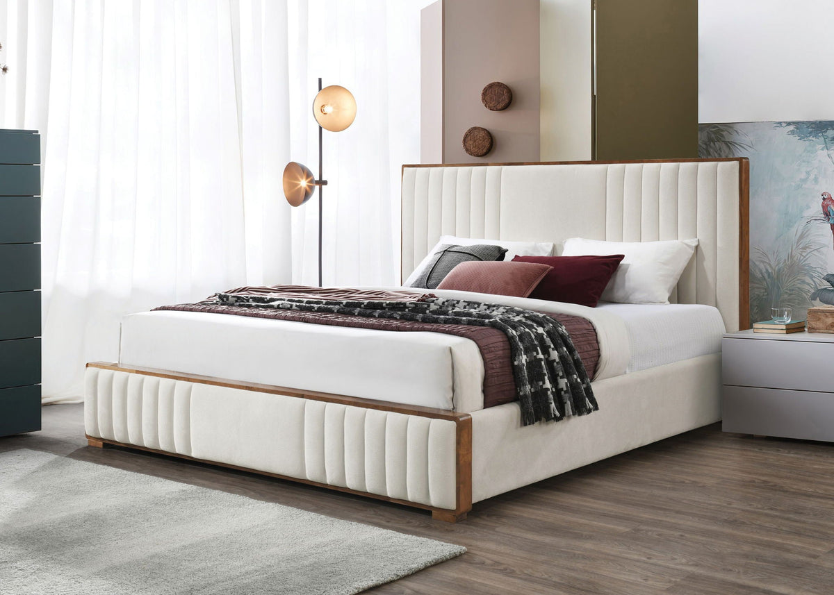 Queen Upholstered Bed with Channel-Tufted Headboard - Beige, photo 2 of 4